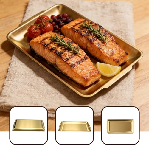 2Pcs 304 Stainless Steel Food Serving Trays, 12.6" Rectangular Gold Platters, Rectangle Versatile Organizer Serving Tray Platter for Kitchen Party Dining Buffet Gatherings Outdoor Events - color: Gold 2 Packs