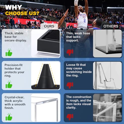JupDec Championship Ring Display Case, Clear Acrylic Single Ring Holder with Durable Base, Dustproof Cube Showcase with Black Velvet Interior, Ideal Gift for Sports Memorabilia Fans - size: 1 Pack
