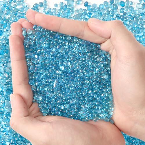 T4U Fish Tank Gravel 2 LB, Tumbled Small Rocks for Aquarium, Glass Beads for Vases, Succulent Rocks for Plants, Aquarium Gravel Decorative Pebbles for Terrarium Crafts Vase Filler, Blue - color: Blue, size: 2 LB