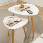 BAMEOS Bamboo Nesting Triangle End Table,Set of 2 Side Table Modern Minimalist Coffee Table for Living Room, Balcony in White - color: White