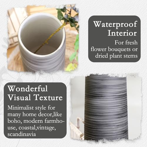 ALMA 13 inch Tall Black Vase Home Decor Trends for 2025, Large Grey Vase for Centerpieces Fits for Mid Century Modern Decor, Ceramic Floor Vases for Black Bathroom, Dining Table, Living Room - color: Cylindrical-black-13''