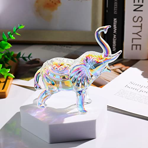 YWHL Cute Crystal Glass Elephant Figurine, Collectible Gifts for Elephant Lovers Women, Animal Statue for Home Decoration - color: Rainbow