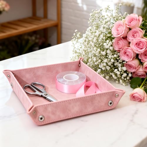 siduater Valet Tray Desktop Storage Organizer – Vegan Leather Catchall Bedside Vanity Tray Nightstand Caddy Holder for Remote Controller, Watch, Keys, Phone, Wallet, Coin, Jewelry, Stone Pink - color: Stone Pink