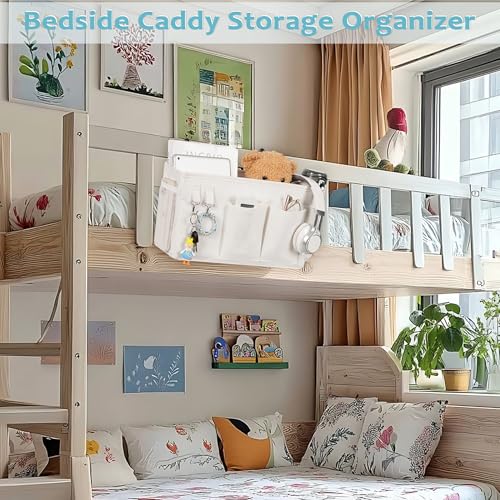 Loghot Bedside Caddy/Bedside Storage Bag Hanging Organizer for Bunk and Hospital Beds,Dorm Rooms Bed Rails,Can be Placed Glasses,Books,Mobile Phones,Keys (White) - color: 1pc White