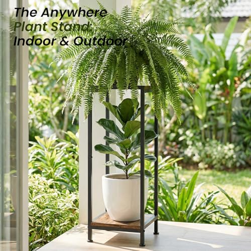 TOSKING 30" Tall Plant Stand, 2-Tier Metal & Wood Plant Shelf, Heavy Duty Flower Pot Holder (Holds 160 lbs) for Living Room, Corner, Balcony and Garden - size: 2-tier 30'' Wood