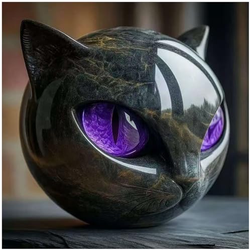 Luxury Black Cat Sculpture, Hand-Carved Crystal & Healing Stone Art Piece, Elegant Décor for Cat Lovers, Gift-Ready Memento for Home or Office, Purple - size: Purple