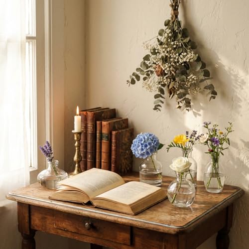Glass Bud Vases Set of 6, Small Clear Flower Vases for Wedding Centerpiece Vintage Mini Glass Flower Bottles for Floral Arrangement Party Home Office Dining Table Decor - color: Clear