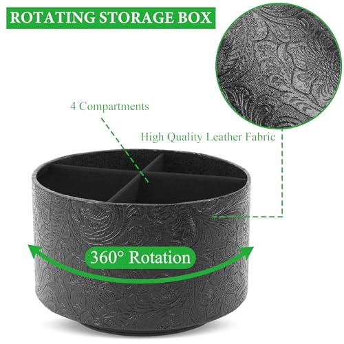 lizimandu Round Leather Art Supply Organizer,Remote Control Holder,360 Degree Spinning,Multi-Functional Pencil Holder,4 Compartments Desktop Stationary Organizer(1-Black2) - color: 1-Black2