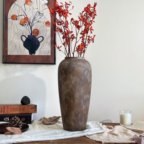 15 Inch Ceramic Rustic Farmhouse Vase, Handmade Pottery Flower Vases for Home Decor, Brown Ceramic Vase for Living Room, Table Centerpieces & Shelf Decor, Wedding Gifts - color: Brown, size: Large
