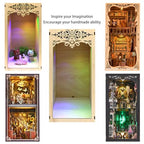 Book Nook Kit, Simple Booknook Bookend, Miniature Dollhouse House Kit for Beginner, DIY 3D Puzzle Model with LED Light and Dust Cover - style: Plain
