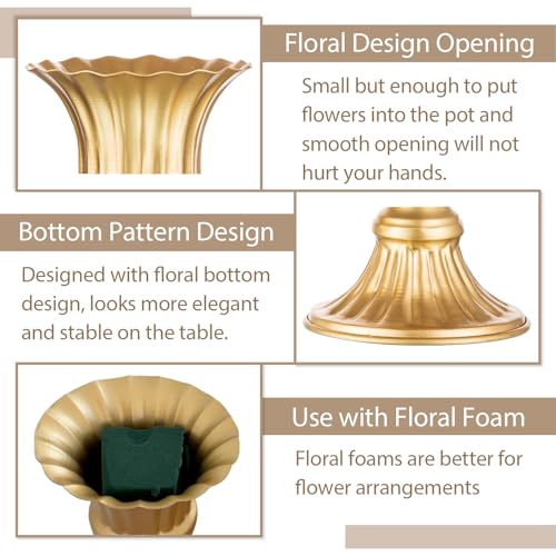 Sziqiqi Gold Flower Arrangements Vase for Wedding Table Centerpiece - 9in Metal Planter Vase Pot for Artificial Real Flower Small Trumpet Plant Urn for Garden - color: Gold, size: 9in-10pcs