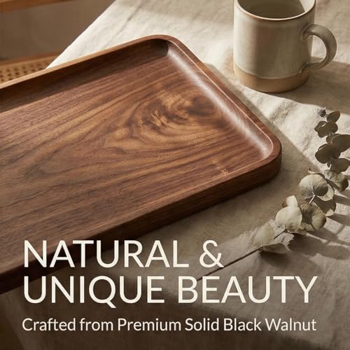 Solid Walnut Small Serving Tray - 11.81" x 7.8" x 0.79" One Piece Walnut Tray 1/4‘’ deep for Coffee Table, Breakfast,Bathroom Vanity, Perfume Display,Home Decor, Natural Finish, No Glue Joints