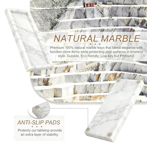 Natural Marble Tray, Stone Tray for Bedroom/Bathroom/Kitchen/Vanity Countertop, Jewelry Tray for Rings Earrings Necklace Bracelet Watch, Room Decor Aesthetic - color: Carrara White, size: 11.8" x 5.1" x 1.2"