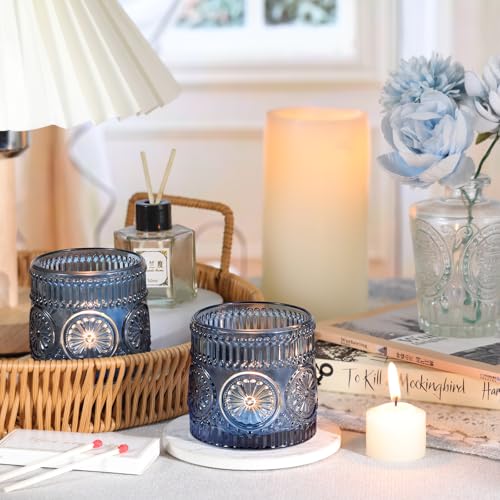 6Pcs Large Votive Candle Holders Blue Glass Tealight Candle Holders for Wedding, Table Centerpiece, Party, Birthday, Home Decor - color: Blue