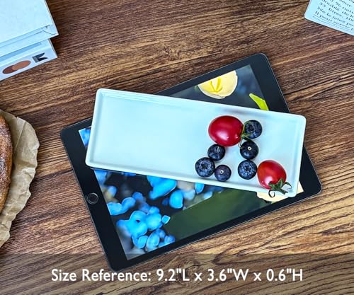 9.2" Porcelain Small Bathroom Tray, Ceramic Countertop and Vanity Tray for Cosmetics, Perfume, Jewelry, Candle - Kitchen Soap Tray for Kitchen Counter (White) - color: White, size: 9.2" x 3.6" x 0.6"