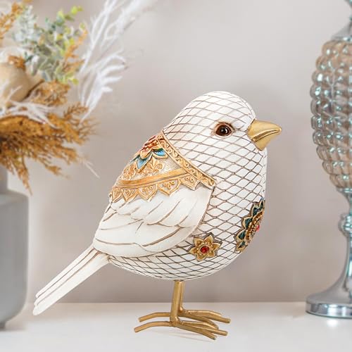 Bird Figuriens for Home Decor Accents,Boho Bird Statue Sculpture for Shelf Decor,Birds Decorations for Home Table Bookshelf Mantels Office,Vintage Animal Decor,Decorative Birds Gifts for Women - color: White