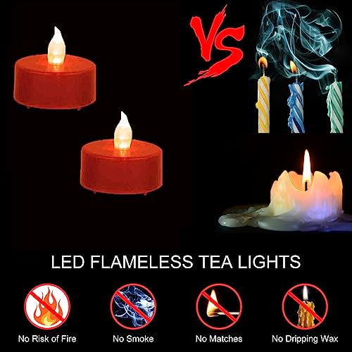 Hanzim Tea Light Candles with Remote Control,Flickering Flameless LED Candle,Long Lasting 400+Hours,Battery Operated with Timer for Home Decoration Seasonal &Festival Celebration Red (24pcs) - color: Remote-Red, size: 24pack