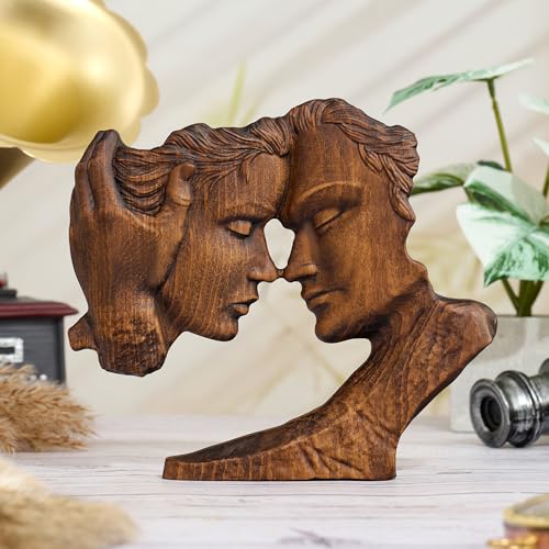 BGCOPPER Wooden Couple Statue, Abstract Couple Sculptures Ornament for Home Decor Women Gift for Anniversary Wedding (10 Inch) - color: B-retro, size: 10 Inch