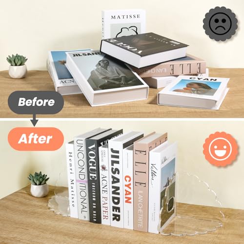 Scalloped Acrylic Bookends, 2 Pcs Heavy Duty Clear Book Holder Stands with Non-Slip Pads for Books, Files, CDs & Video Games, Modern Shelf & Desk Organizer - color: 2 Pcs