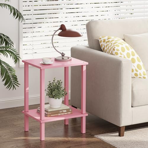 TUTOTAK End Table, Side Table, Nightstand, 2-Tier Storage Shelf, Sofa Side Table for Small Space, Living Room, Bed Room Pink TB01BP034 - color: Pink