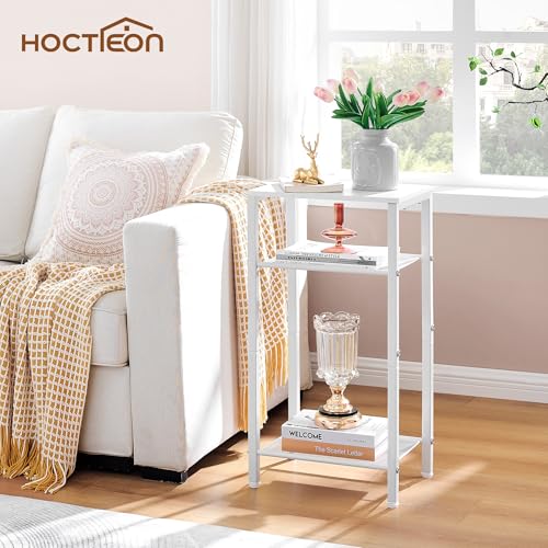 Hoctieon 2-Set 3 Tier End Table, Telephone Table Set of 2, Tall Side Table with Storage Set of 2, Small Nightstand for Small Spaces, Metal Frame, White - color: White, size: 2 Pack
