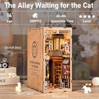 CRIOLPO Book Nook Kits for Adults - DIY Miniature Bookshelf Insert with LED Lights, Creative Craft Book Nook Kits for Adults, Cat Waiting Alley Japanese bookends Gifts for Family Friends Lovers