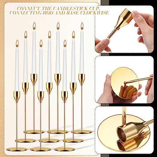 Inbagi 24 Sets Gold Candlestick Holders Bulk for Taper Candles Metal Tall Pillar Candle Stands for Table Centerpiece Wedding Christmas Home Party Decor, Fit 0.79 in Thick Candle