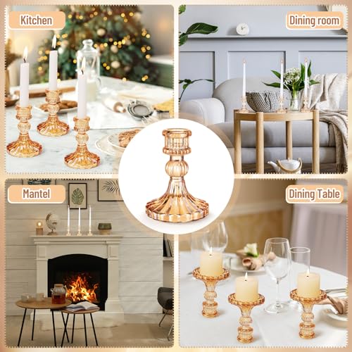 Maxcheck Set of 6 Candlestick Holders Taper Glass Candle Holder Decorative Candle Stand for Wedding Christmas Party Table Centerpiece Anniversary Festival Home Decor(Amber) - color: Amber