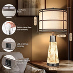 KIVDITZO 27" Alabaster Table Lamps for Living Room, Bedroom Lamps Set of 2 with Night Light, Living Room Lamps with USB A+C Ports, Table Lamp with Linen Shade for Bedside (Bulbs Included) - color: Bronze