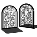 Bookends for Shelves, 2 Pcs Rose Flower Sword Design Book Ends Metal Decorative Bookends for Home Office and Library, Black - style: Rose and Sword