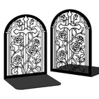 Bookends for Shelves, 2 Pcs Rose Flower Sword Design Book Ends Metal Decorative Bookends for Home Office and Library, Black - style: Rose and Sword