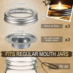 3 Sets Mason Jar Tea Light Candle Holder Lid Inserts Mason Jar Replacement Rings Farmhouse Decor for Home Party Wedding Rustic Regular Mouth Compatible with Tea Light Candles up to 1.5 Inch Diameter