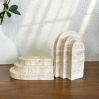 1 Piece Modern Travertine Bookend, Arched Design, Natural Stone Book Holders for Desk and Shelf (Travertine - 1 Piece) - color: Travertine - 1 Piece
