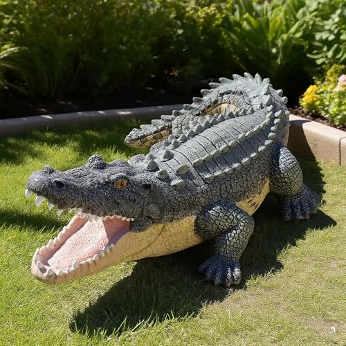 Teaeeno Garden Alligator Outdoor Decor, Crocodile Sculpture for Stuff Pond Decor, Florida Alligator Sculpture for Yard Art, Realistic Wild Animal, Reptile Figure, Florida Alligator, Perfect for Man - color: Green