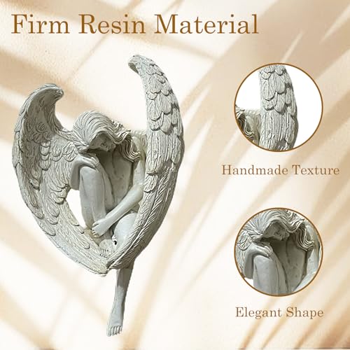 Elegant Angel Resin Sculpture - Hand-Carved Guardian Angel Statue - Kneeling Angel Figurine for Home & Garden Decoration - Emotional & Inspirational Ornament for Tabletop or Staircase Display