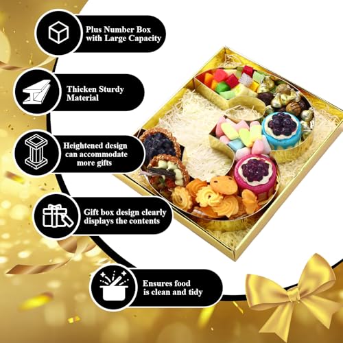SiliFine 12" Charcuterie Number Shaped Mache with Clear Lid Fillable Sweets Serving Trays Paper Mache Cupcake Candy Box for 2025 Graduation Party Graduation Celebration(Gold,Number 3) - color: Gold, style: Number 3