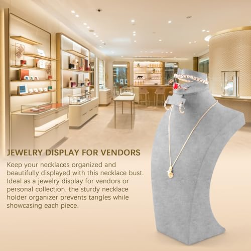 Homeanda Necklace Display Bust, Velvet Necklace Bust Display Stands for Vendors, Bust Jewelry Display Stand for Necklace, Bracelets, Earrings, Rings (Grey-11.8"x6.7") - color: Grey, size: 11.8"x6.7"
