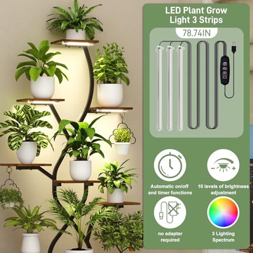 10 Tier Plant Stand Indoor with Grow Lights and 3 Colors 63"Corner Plant Shelves for Indoor Plants Multiple & Veg X Shape Indoor Plant Stand Large Flower Display Holder Metal Plant Rack for Home - color: Polychromatic, size: Width-31 in
