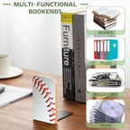 Wood Bookends Non-Slip Bookends Book Stand for Shelves Books/CD - Baseball Pattern