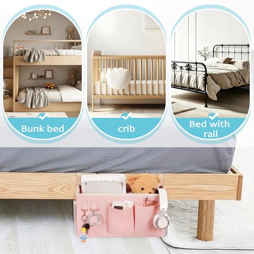 Loghot Bedside Caddy/Bedside Storage Bag Hanging Organizer for Bunk and Hospital Beds,Dorm Rooms Bed Rails,Can be Placed Glasses,Books,Mobile Phones,Keys (Light Pink) - color: 1pc Light Pink