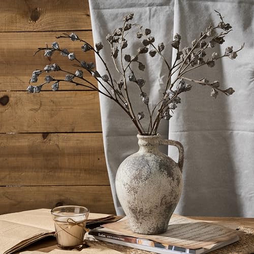 LUKA Ceramic Rustic Farmhouse Vase,8.25 inch Terracotta Vase with Handle,Neutral Clay Pot Vases Decorative Vase for Living Room,Table,Shelf Decor(Brown,M) - color: Brown, size: 8.25 inch (H)