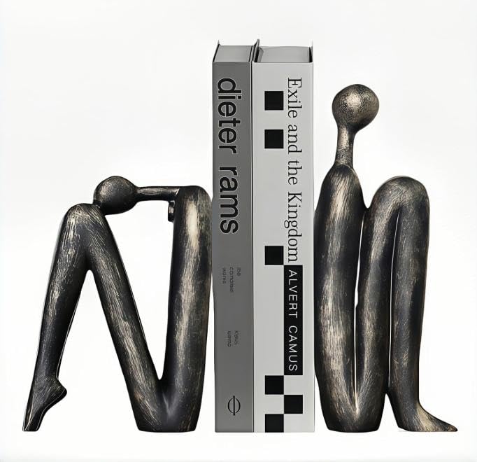 Decorative Bookends for Shelves,Book Ends Unique Thinker Statue,Resin Non Skid Book Ends to Hold Books Decorative,for Home,Office Desk,Bookshelf,Study,1Pair/2Piece 11'' (Bronze) - color: Bronze