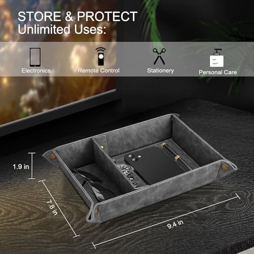 SITHON Valet Tray Desktop Storage Organizer, Removable 2 Compartments Catchall Tray Bedside Vanity Nightstand Caddy Holder Desk Storage Plate (Gray) - color: Gray