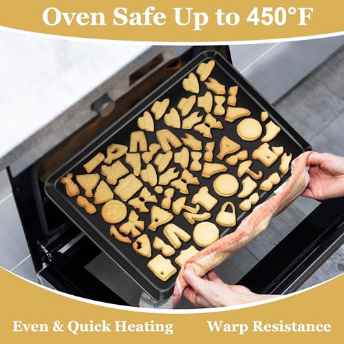 E-far 16x12 Inch Baking Sheet, Non-stick Cookie Sheet Pan for Oven Baking Cooking Roasting, Carbon Steel Tray Metal Bakeware for Jelly Roll Steak, Non-toxic & Warp Resistant, Easy Clean - size: 16x12x1 Inches