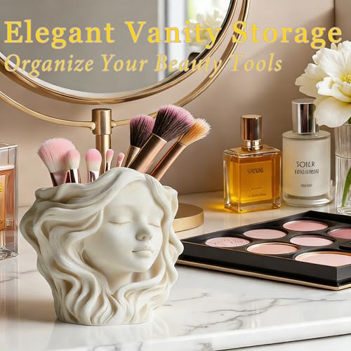 1 Pc Curly-Haired Closed-Eye Woman Girl Epoxy Resin Casting Jar Mold Goddess Female Head Candle Holder Silicone Mold for Jewelry Makeup Brush Succulent Plant Pot Cement Concrete Home Decor - color: Woman Resin Mold