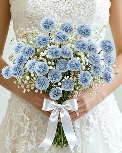DuHouse 6pcs Artificial Flowers Faux Silk Pompon Mum,Silk Small Mini Chrysanthemum Ball with Stems for DIY Wedding Bouquets Centerpieces Vase Home Table Kitchen Decorations(Sky Blue) - color: Sky Blue, size: 6pcs