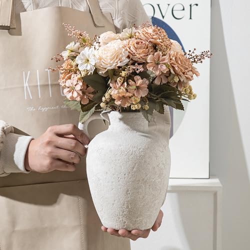 Ceramic Rustic Farmhouse Vase,8.85 Inch White Ceramic Decorative Flower for Home Decor Table Living Room Kitchen Bedroom Shelf Mantel Wedding Centerpiece Holiday & Wedding - color: Farmhouse-8.85 In-1