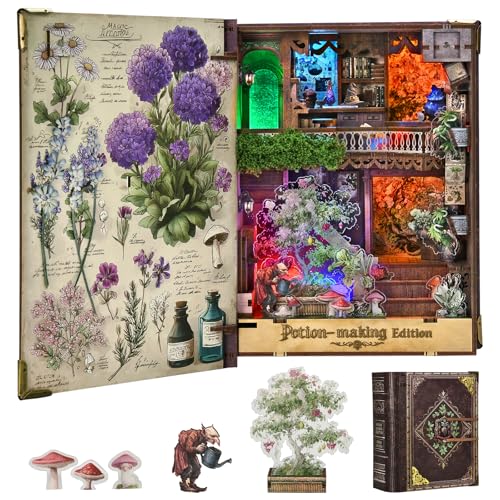 MiniCity Book Nook Kit,Tiny House Kits to Build to Live in,DIY Wooden Crafts for Adults, Mini Model Kits with LED, Birthday and Valentine's Day Gift for Adults (Potion-Making Edition) - style: Potion-Making Edition