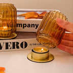 Vixdonos Glass Hurricane Tealight Candle Holder with Metal Candle Stand,Set of 3 Modern Windproof Votive Candle Holders for Wedding Party Table Centerpiece Outdoor,Amber - color: Amber