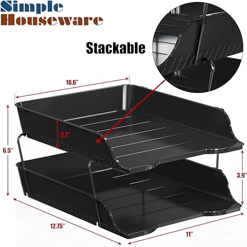 Simple Houseware 2-Tier Stackable Letter Tray Organizer – Desktop File Holder for A4/Letter Size Paper, Document Sorter, Office Desk Paper Organizer, Black - color: Black, size: 2-Tier